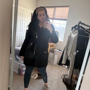 Michael Kors Black Trench Coat with Gold Accents